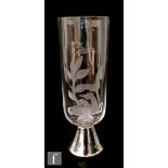SALIR - A 1930s Murano glass vase of cylindrical form, raised to a silvered conical foot, the body