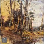 J. FOX (LATE 19TH CENTURY) - A figure on a woodland track, oil on canvas, signed, unframed, 61cm x