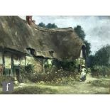JAMES S. GOSLING (EARLY 20TH CENTURY) - A woman standing outside a thatched cottage, oil on canvas