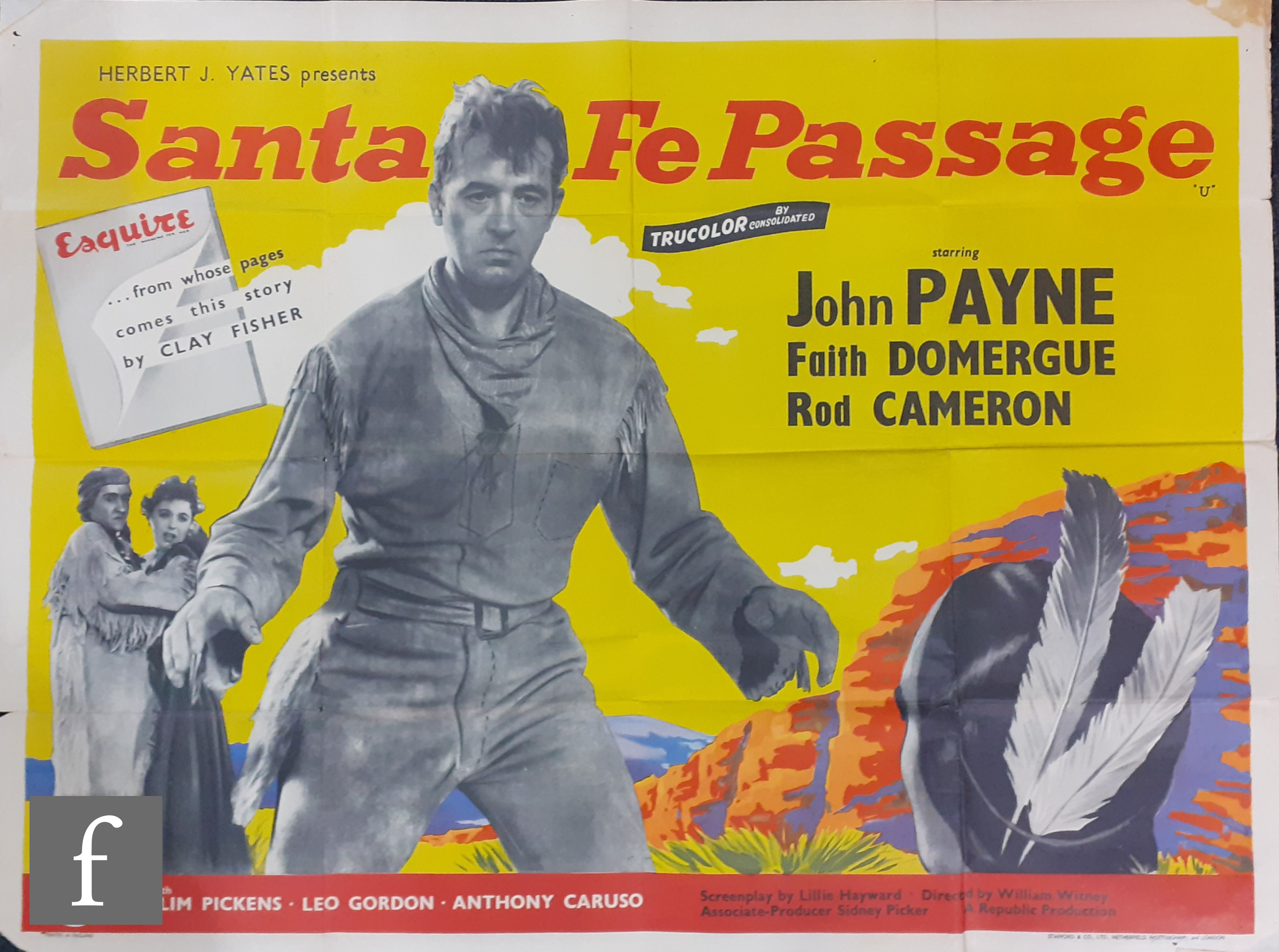 A British film quad poster, Santa Fe Passage, printed By Stafford and Co. London, 30 inches x 40