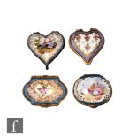 Four early to mid 20th Century trinket boxes of varying form to include two heart shaped examples,