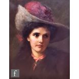 ENGLISH SCHOOL (LATE 19TH CENTURY) - Portrait of a young lady wearing a wide brimmed hat with red