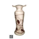 A later 20th Century Poschinger glass vase of shouldered and footed form with flared wave rim, the