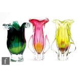 A Josef Hospodka for Chribska glass vase, the narrow foot to the lobed high sided vase with wavy