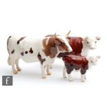 Three Beswick cattle comprising Ayrshire Bull Ch. Whitehill Mandate model 1454B, Hereford Cow Ch. of