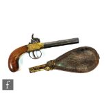 A 19th Century percussion pistol, engraved Manton with brass stock with 10cm octagonal twist off