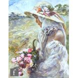 JOSE ROYO (SPANISH B. 1941) - 'Mallorquina', - a young lady wearing a sunhat and carrying a basket