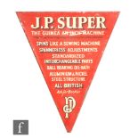 An early 20th Century tin triangular shaped advertising sign for J.P. Super, cream lettering over