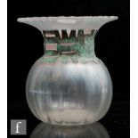 A later 20th Century Anthony Stern studio glass vase of ovoid form with collar neck and wide flat