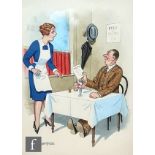 DONALD MCGILL (1865-1962) - 'Have you a plaice with no bones in it, Miss?', watercolour cartoon,
