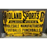An early 20th Century enamel advertising sign for 'Midland Sports Co, Albion Works, Wholesale