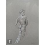 ZORAN KORAC (CONTEMPORARY) - Male nude back view, pencil drawing heightened with white, signed,