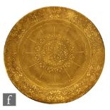 A Royal Worcester cabinet plate, the whole in gold with an overlay pattern, printed gold mark,