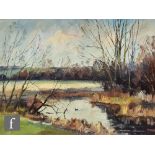 DAVID GREEN (CONTEMPORARY) - 'Early spring near Newton Blossomville', oil on board, signed,