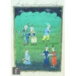 PERSIAN SCHOOL (EARLY 20TH CENTURY) - Men drinking wine in a garden, gouache, bears text verso,