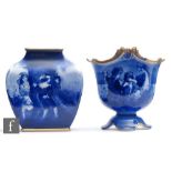 Two early 20th Century Royal Doulton Blue Children vases of varying form, the first of compressed