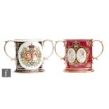 Two limited edition Spode commemorative loving cups, the first for the Silver Wedding of the Queen