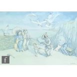 E. J. GILL (CONTEMPORARY) - Attacked by seagulls, watercolour illustration, signed, framed, 25cm x