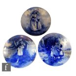 Two early 20th Century Royal Doulton Blue Children wall or cabinet plates each with varying
