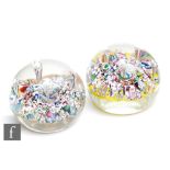 Two Paul Ysart for Harland harlequin glass paperweights, of domed form with a ring of eight