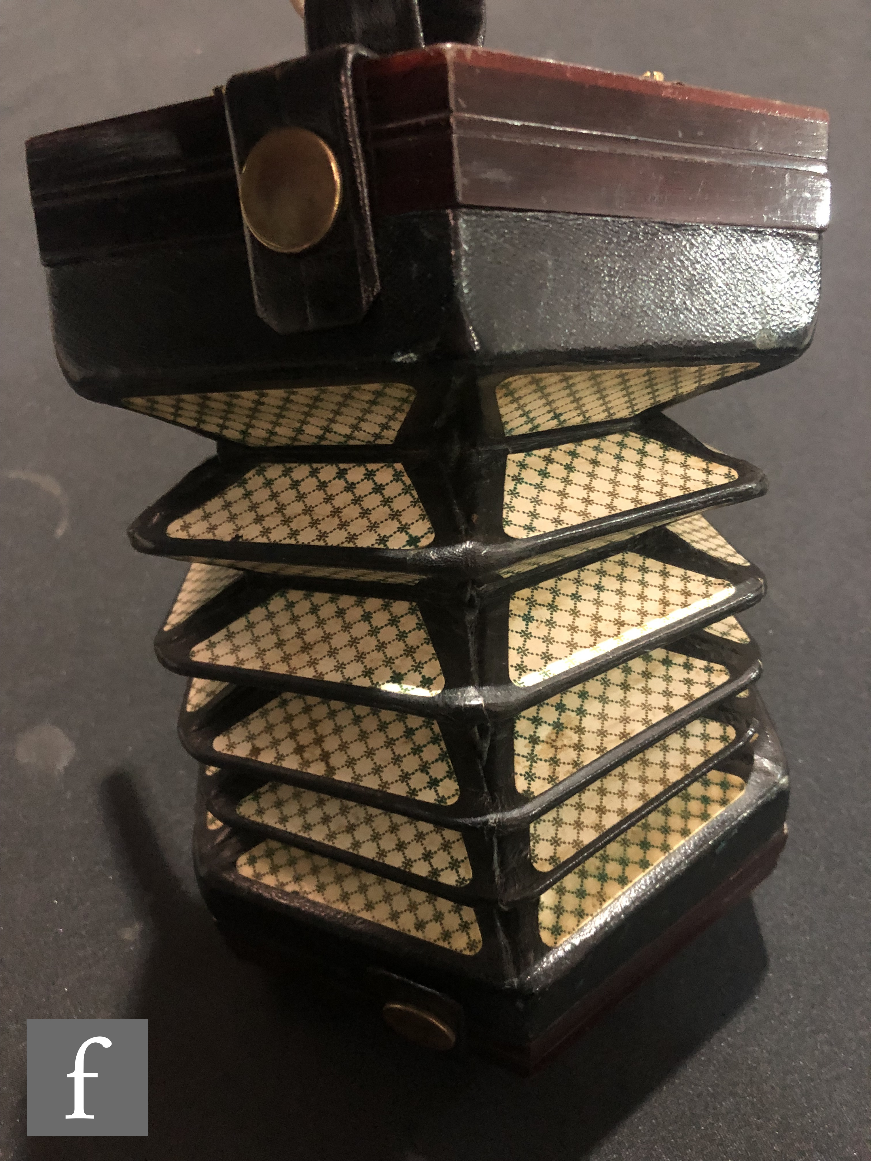 A concertina by Lachenal, serial no 43027, forty eight buttons, in octagonal mahogany case, height - Image 3 of 5