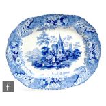 A large 19th Century Minton and Boyle blue and white transfer decorated meat plate with a