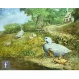 ENGLISH SCHOOL (LATE 20TH CENTURY) - A duck and ducklings on a riverbank, oil on canvas, signed