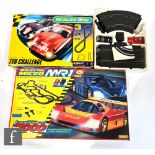 A collection of slot cars, comprising a boxed Scalextric Micro MR1 1:64 scale Endurance 7000 set,