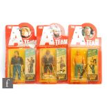 Three Galoob A-Team 6 inch action figures, B. A. Baracus, John 'Hannibal' Smith' and Templeton Peck,