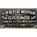 An early 20th Century blue and white enamel advertising sign for 'Castle Motor Company Ltd,