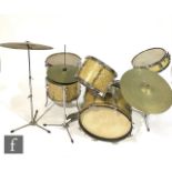 A John Grey Autocrat three piece drum kit, comprising tom tom, floor tom, bass drum and pedal, all