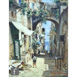 MARIO FERDELBA (ITALIAN 1897-1971) - A sunlit alleyway, oil on canvas, signed, framed, 51cm x