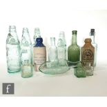 A blue top ginger beer bottle for J All.Brighton Stirchley, various Birmingham Codd bottles and