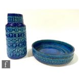 A large 1960s Bitossi bowl decorated in Rimini blue with impressed and incised patterned decoration,