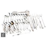 A parcel lot of assorted hallmarked silver and white metal flatware to include tea, mustard and salt