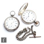 A hallmarked silver half hunter crown wind pocket watch, Roman numerals to a white enamelled dial,