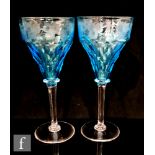 A pair of 20th Century John Walsh Walsh wine glasses, in the Fruiting Vine pattern, the blue bowl