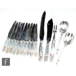 A small parcel lot of Danish silver acorn pattern flatware to include ten dessert knives, a