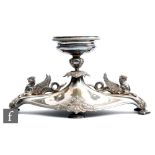 A 19th Century silver plated table centre piece of elongated oval form detailed with twin mythical