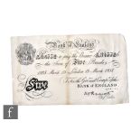 George V - Bank of England 1935 five pound bank note, No 84772.