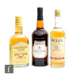 A bottle of Clarkes 1866 Bourbon whiskey, 70cl, a bottle of Bell's, 75cl, and litre bottle of