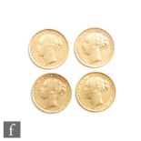 Victoria - Four bun head full sovereigns, one dated 1872, two 1876, and one 1886, all Sydney