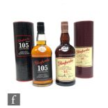 Two bottles of Scottish single malt whisky, Glenfarclas aged 15 years, 700ml and Glenfarclas 105