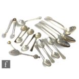 A parcel lot of assorted hallmarked silver flatware to include Georgian and later table spoons, a