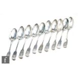Ten hallmarked silver fiddle pattern dessert spoons, five engraved with initials and five with a