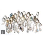 A parcel lot of assorted German, Austrian and Swiss silver and white metal souvenir tea spoons to