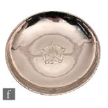 A Firth Staybrite bowl, circular with embossed rose to the centre, rope-twist rim, diameter 28cm,