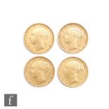 Victoria - Four bun head full sovereigns, two dated 1871 and two 1872. (4)