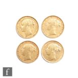 Victoria - Four bun head full sovereigns dated 1871, 1872, 1878 and 1884. (4)