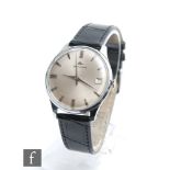 A mid 20th Century gentleman's stainless steel Movado manual wrist watch, batons and date facility